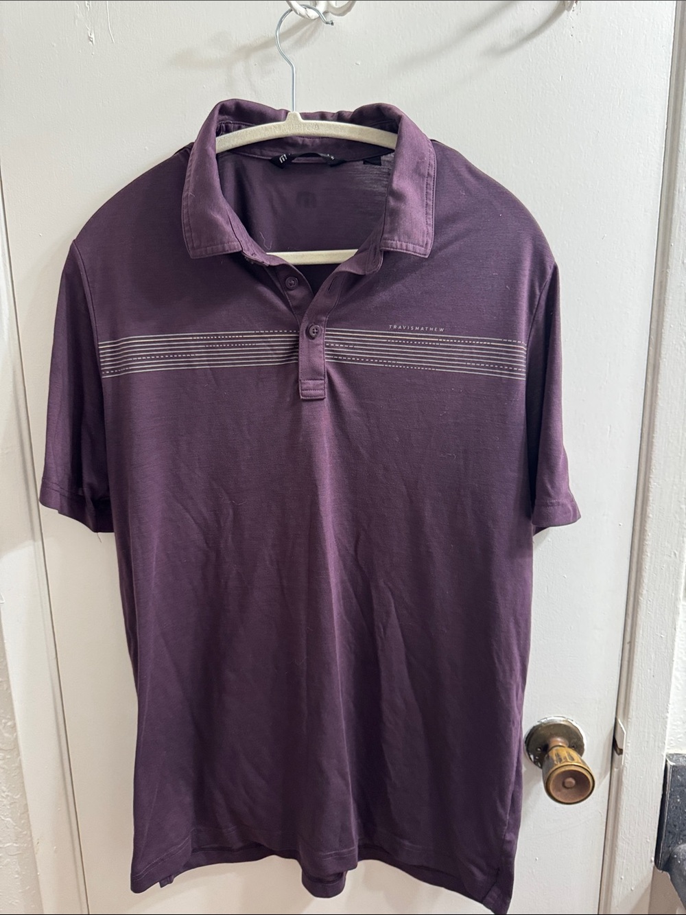 Travis Mathew Plum Polo with Horizontal Stripe Detail